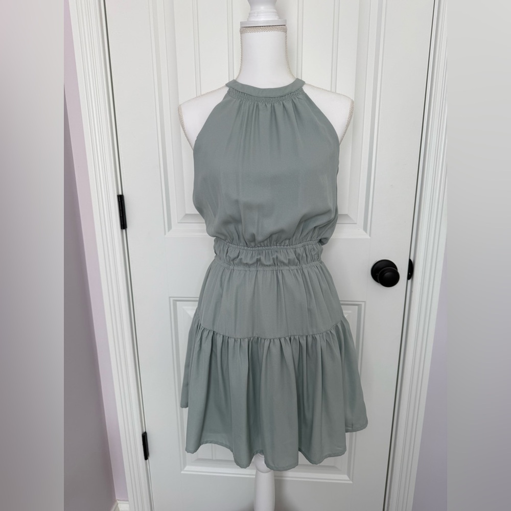Japna Elegant Halter Dress with Open Back - Light Sage Green